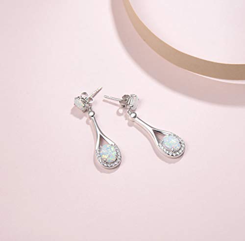 FANCIME Sterling Silver White Opal Earrings Vintage Oval Shape Dangle Earrings Long Drop October Birthstone Hypoallergenic Earrings Fine Jewelry for Women3