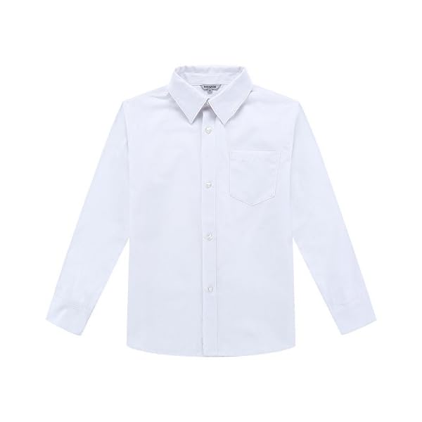 BIENZOE Big Boy's School Uniform Long Sleeve Button Down Oxford Shirt White 16