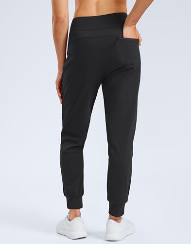 Women's Fleece Lined Joggers Water Resistant Hiking Pants(Black,L) | 3 Zipper Pockets, High Waisted, Tapered Leg, Warm Soft Fleece Lining, Winter Thermal Sweatpants, Cold Weather, Running - image 2