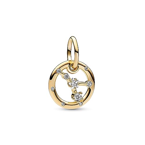 Pandora Moments Colgante con diseño del signo Cáncer del Zodíaco chapado en oro de 14 quilates con circonitas cúbicas transparentes