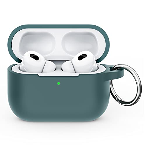 MATEPROX Coque Silicone Compatible avec AirPods Pro 2 Étui, Anti-Rayures Housse de Protection pour AirPods Pro 2ème Génération 2022 avec Mousqueton-Vert Sapin Cover