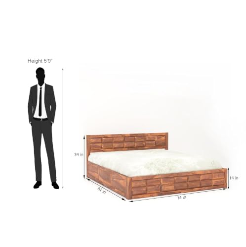 Image of Solid Sheesham Wood King Size Bed with Box Storage | Wooden Double Bed Cot Palang Furniture for Bedroom Living Room and Home (Honey Finish)