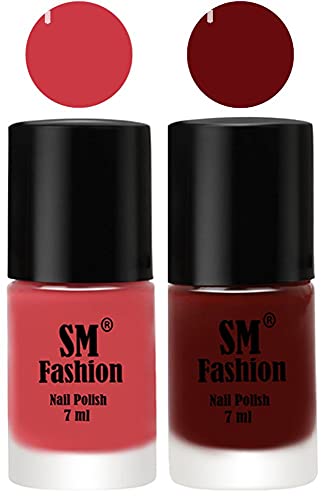 Image of Long Lasting Nail Polish | Nail Paint Combo 7 ml Each) - Set of 2 Punch Pink-Wine Red