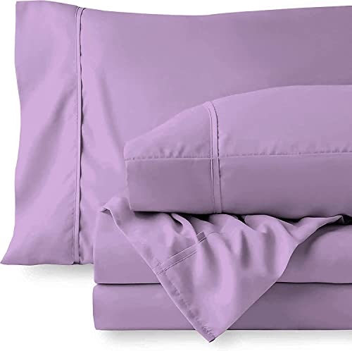 Pure Dreams - Juego de sábanas de 400 hilos, 6 piezas, 100% algodón egipcio, 1 sábana encimera, 1 sábana bajera (35 cm) de profundidad y 4 fundas de almohada, color lavanda sólido, tamaño King