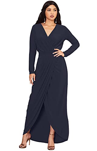 KOH KOH Womens 2025 Long Sleeve Formal Wrap Draped Cocktail V-Neck Gown Maxi Dress