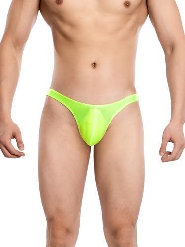 Men's Smooth Silk G-String Thong Sexy T-Back Low Rise 3 Pack Black/Purple/Fluorescent Green3