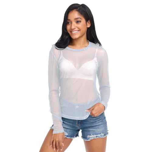 Alice Blue Women's Long Sleeve See Through Mesh Sheer Top Blouse
