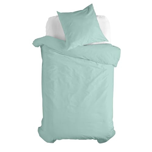 Parure de lit menthe 140x200 bicolore pastel collection basic - 3