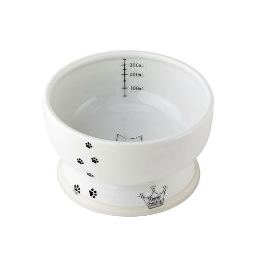 Necoichi Raised Cat Water Bowl, Elevated, with Measurement Lines, Dishwasher and Microwave Safe (Cat, Regular),White