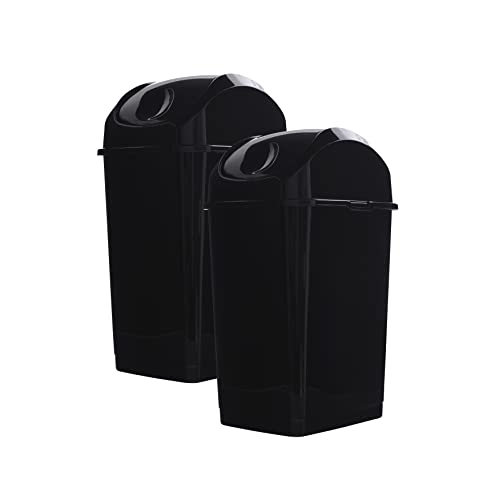Image of Superio Medium Trash Can with Lid 4.5 Gallon Plastic Swing Top Garbage Can Slim Waste Bin for Under Sink /Cabinet, Laundry Room, Kitchen, Office, Bedroom, Bathroom, College Dorm, 18 Qt, Black, 2