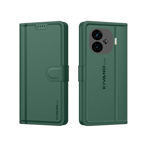 Image of KIVANO LUXE Compatible for iQOO Neo 10R 5G Luxury Handmade Leather Magnetic Flip Folio Case | Card Holder & Kickstand | Slim Protective Cover | Unisex - Green