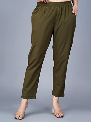Image of Regular Fit Fully Elastic Waist Ankle Length Premium Cotton Casual Trouser Pant (Combo Pack of 2)