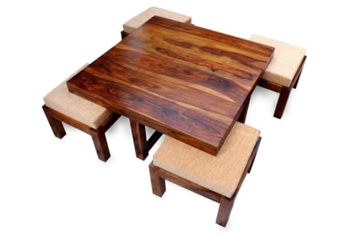 Image of Coffee Table with 4 Stools, Natural Finish