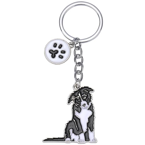 WEWAYSMILE Dog Keyring Keychain Small Dog Metal Keychain Cute Puppy Metal Key Ring for Decor Car Keyring Tag Personalised Gift Long 3.98 in/10.1cm (Border Collies)