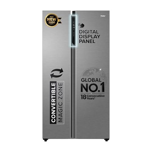 Haier 596 L 3 Star Frost Free Expert Inverter 2-Door Side by Side Refrigerator (HES-690SS, Shiny...