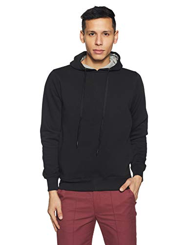 Qube By Fort Collins Men’s Cotton Hooded Neck Sweatshirt(929245 SMU_Black_XL_Black_XL)