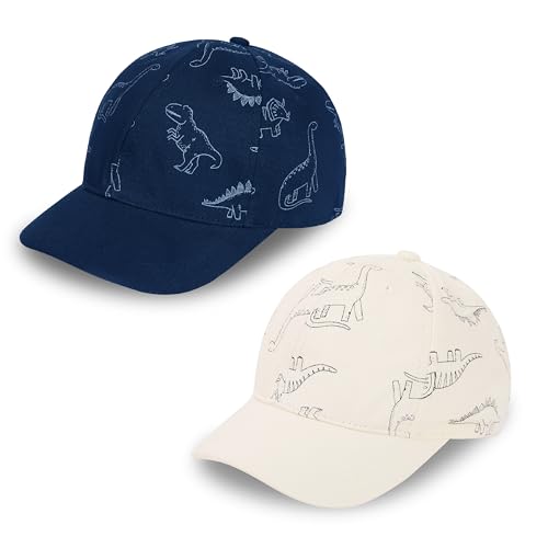GURJIAXI 2 Packs Toddler Baseball Hat Baby Baseball Cap Kids Boys Girls Dinosaur Hats Infant Baseball Cap 0-6T White Dino&Navy Dino S