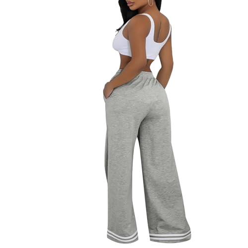 Women's Wide Leg Sweatpants High Waisted Baggy Flared Pants Casual Drawstring Joggers with Pockets4