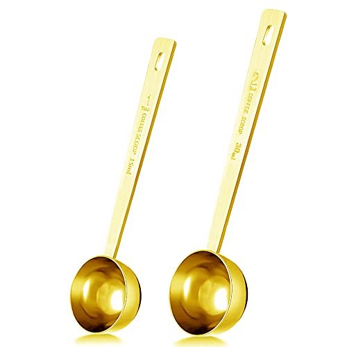 Gold Coffee Scoop For Ground Coffee 1 Tbsp 2 Tbsp Stainless Steel Measuring Scoop Set Long Handle Scoop For Coffee Tea Sugar Flour Liquid Fit Canister #TOP3