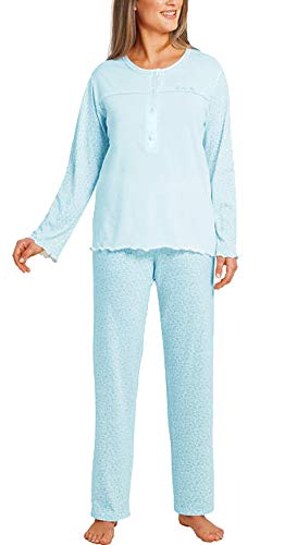 Preisvergleich Produktbild hajo - Damen Schlafanzug Langarm (Pyjama) eisblau Premium Cotton-Modal* 36 / 38