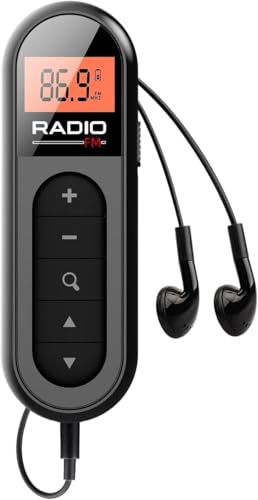 Image of Cason Small FM Radio /Pocket Mini Radio with Earphones,USB Rechargeable Portable Transistor Radio,Digital Tuning,LCD Screen,Stereo Sound, Belt Clip for Gym,Walking(Black)