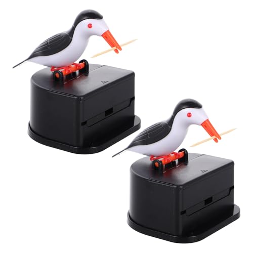 HIAKDOFT Distributeur de Cure-Dents Automatique à Pression en Forme d’Oiseau Lot de 2 Étuis Noirs 2 Paquets de Cure-Dents Porte-Cure-Dents Portable Cuisine Repas et Réceptions