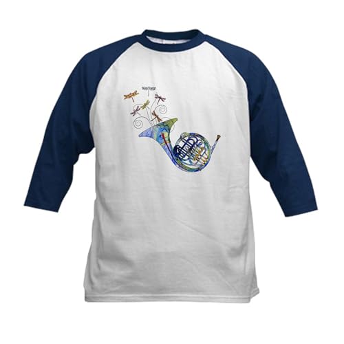CafePress Wild French Horn Kids Baseball Jersey Kids Cotton Baseball Jersey, 3/4 Raglan Sleeve Shirt Navy/White