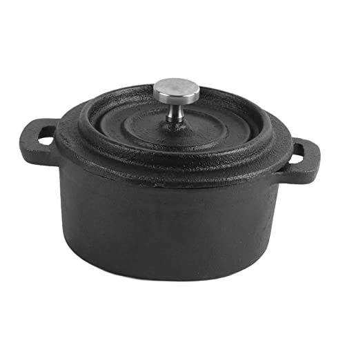 Olla De Hierro Fundido Con Tapa, Cacerolas Redondas Negras, Horno Holandés Resistente Con Asas Ergonómicas Dobles, Ollas Profundas Para Estofar(10CM)