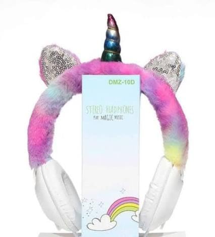 Unicorn Stereo Wired Headphones with Fluffy Faux Fur Headband | Sequin Cat Ears, Rainbow Multicolour, 3.5mm Jack, Kids Girls, Unicorn Horn Design-image-18