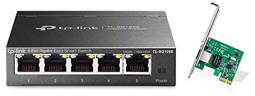 Image of TP-Link 5 Port Gigabit Switch Easy Smart Plug & Play Desktop & TG-3468 Gigabit PCI Express Network Adapter - Green, 32-bit 10 /100 /1000 Mbps RJ45 Port, IEEE 802.3X Flow Control