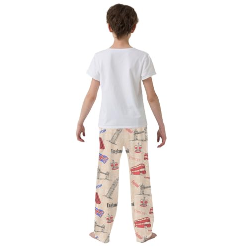 ZZXXB England London Boys Long Pants Soft Trousers Elastic Waist Kids Lounge Bottoms with Pockets S-XL3