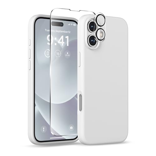 Image of Magnetic for iPhone 16 Case, Compatible with MagSafe, Liquid Silicone Phone Cover with Screen Protector & Camera Protector, Soft Anti-Scratch Microfiber Lining Inside 6.1 inch, White