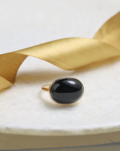 YoTreasure 14K Gold Over 925 Silver Rainbow Moonstone Labradorite Black Onyx Oval Shaped Ring Jewelry2
