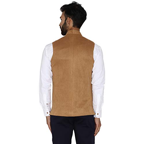 Image of Men's Solid Tan Suede Bandhgala Ethnic Nehru Jacket