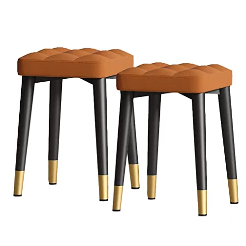 Juego de 2 sillas de Comedor apilables, Taburete de Cocina Moderno con Patas de Metal Negro, Silla Decorativa tapizada en Cuero, Asiento Auxiliar para Dormitorio (Naranja A)