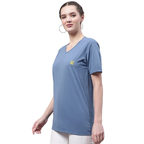 Image of Mack Jonney Women V Neck Cotton Solid Regular Fit T-Shirt-V Anthraa 001-P