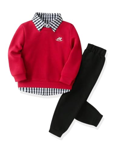 Image of KIDLAGA Toddler Boy Clothes Long Sleeve Sweatshirt Tops and Pants Boys 2-Piece Kids Winter Outfits