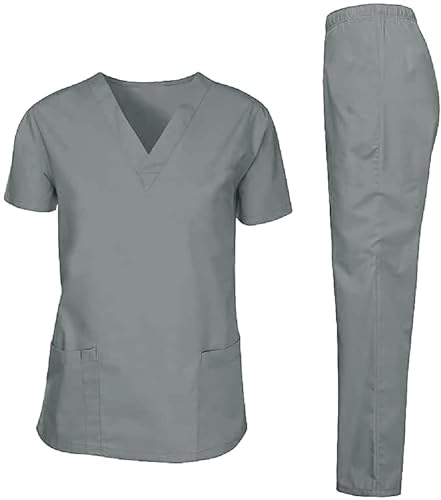 Housemaid Uniform Maid & Nanny Scrub Suit set by Rannahs Uniforms (Grey M)