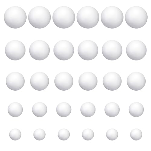 30 Bolas de Espuma Multimedida (6 de 2 cm, 2.5 cm, 3 cm, 4 cm, 5 cm) para Decoración de Bodas, Pasteles y Accesorios de Arcilla de Bricolaje