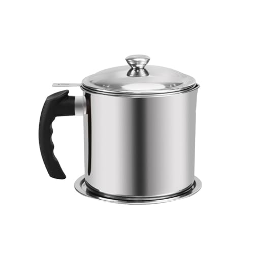 BYWXW Filtro de Residuos de Aceite, Recipiente Grasa Tocino Acero Inoxidable con Colador Malla, Graseras de Cocina con Malla Fina Colador y Tapa(Size:1.3L,Color:Plateado)