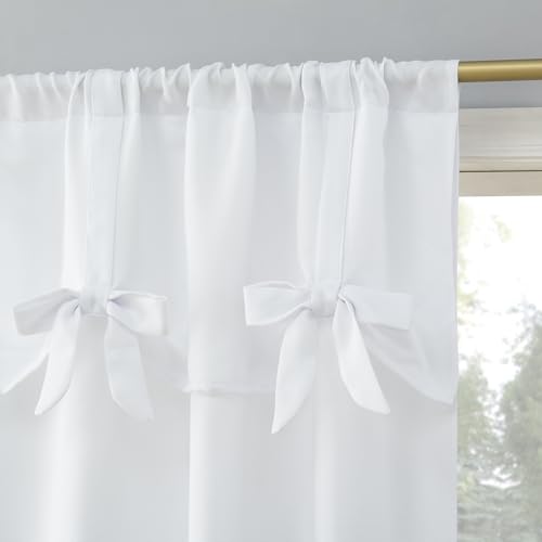 Sun Zero Emma Generation Bow Valance Semi-Sheer Rod Pocket Curtain Panel 40 x 63 White