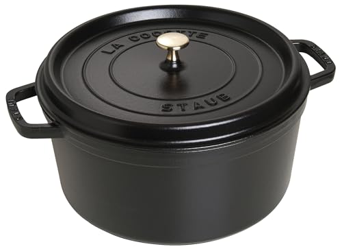 STAUB Cocotte, Gusseisen Bräter mit Deckel, 30 cm, 8,35 L, Rund, Alle Herdarten inkl Induktion, Made in France, Schwarz