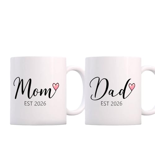 SIUNY New Parents Gifts for Couples, Mom Dad Est 2026 Coffee Mug Set, Pregnancy Announcement Gift Welcome Baby Congratulations Present, Mommy to Be First Time Daddy Cups 11 Oz (EST 2026)