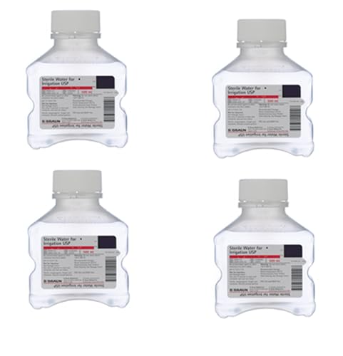 Sterile Water for Irrigation USP, 500mL Bottles, Pack of 4, Medical Grade