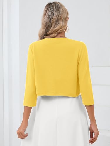 Image of Heymoments Women's 3 /4 Sleeve Casual Shrugs Lightweight Open Front Cropped Cardigan for Dresses