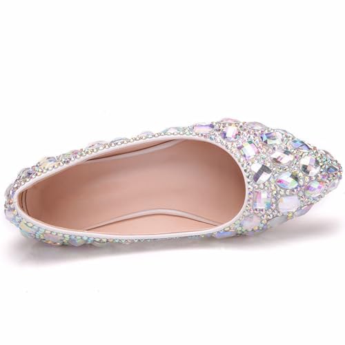 Women Wedding Shoes, Flat Pointed Toe Color Rhinestone Bridal Bridesmaid Dress Shoes Comfortable Shallow Mouth Low Heeled Casual Shoes Adult, 43 EU,Color3