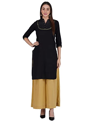 Image of fabcoast Loose Fit Palazzo Pants for Women A-Line Flared Wide Leg Summer Ethnic wear Pure Cotton Cambric with Full Elastic Waistband and 2 Side Pockets