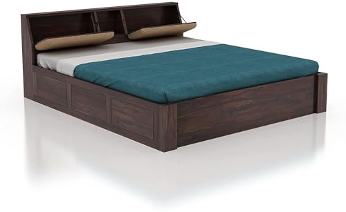 Image of FurnitureSheesham Mayor King Bed for Bedroom /Hotel /LivingRoom with Headboard /Box Storage Solid Wood King Box Bed | Finish Color - Walnut, DIY