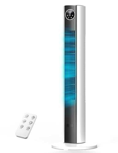 Image of ZAFRO Tower Fan for Bedroom, 28dB Quiet Oscillating Fan with 6 Speeds, 4 Modes, 25ft /s Velocity, 90 Oscillation & 12H Timer 37 inch Standing Fan for Home, Living Room & Office, Black+White