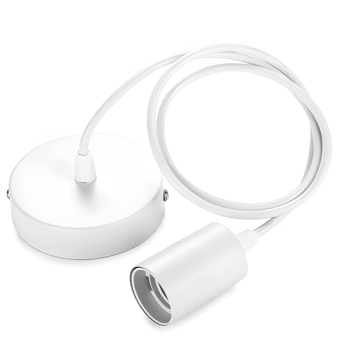 WUSJCOF Portalámpara E27 de Metal, 1 juego para lámparas, casquillos bombillas, compatible con pantalla y soporte, ideal para techo en la cocina (100 cm) (Blanco)